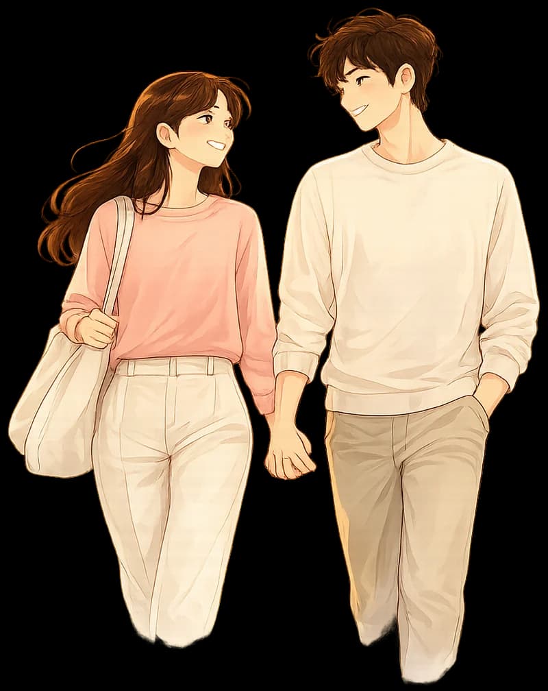 Casal caminhando de mãos dadas
